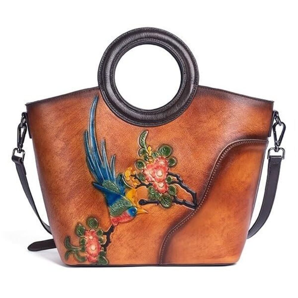 5020 Leather Satchel Top Handle Bags Handmade Purse Vintage Embossed